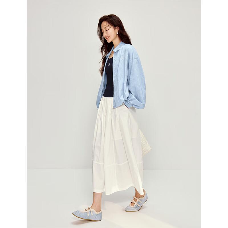 INMAN Women's French Pleated High-Waist A-Line Cropped Skirt-Pants