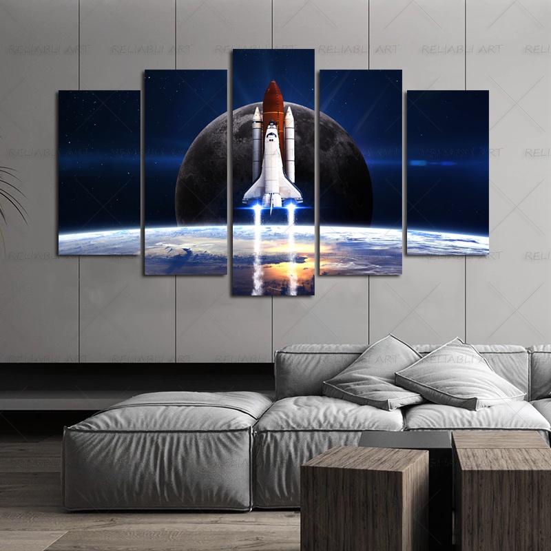 5 Panels Rocket Space Astronaut Canvas Painting Prints Modern Home Decor Universe Galaxy Poster Wall Art Picture For Living Room