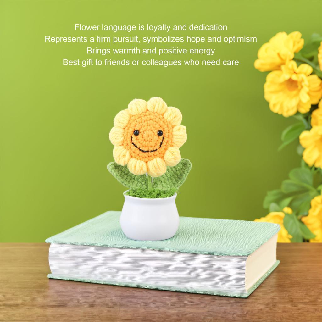 Crochet Sunflower Cute Knitted Sunflower In Pot Mothers Birthday Gift Office Desk Decor