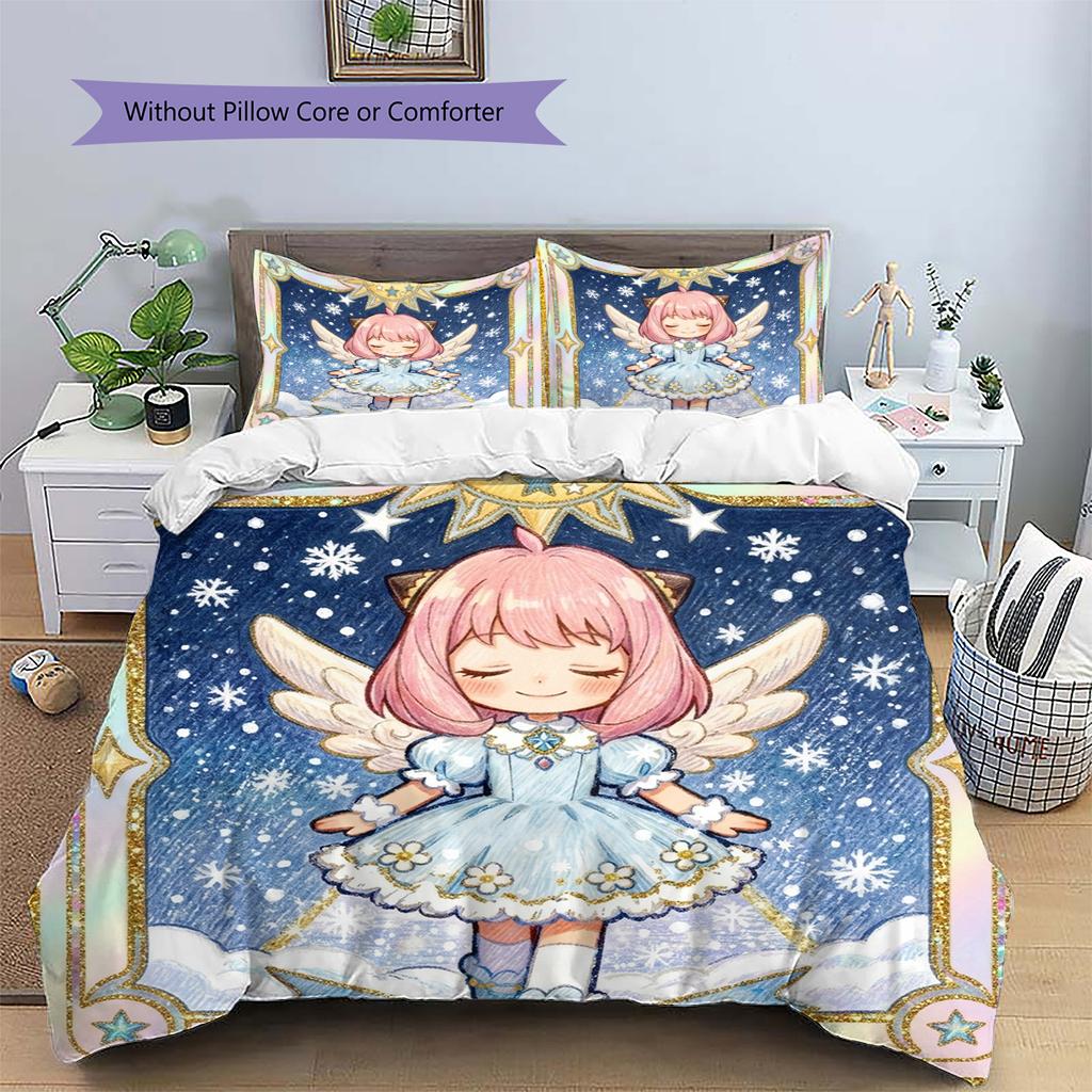 Anya Forger Pattern Bedding Quilt Set Quilt Cover Pillowcase Home Decoration Birthday Gift (1 * Duvet Cover + 2 * Pillowcase, Without Core)