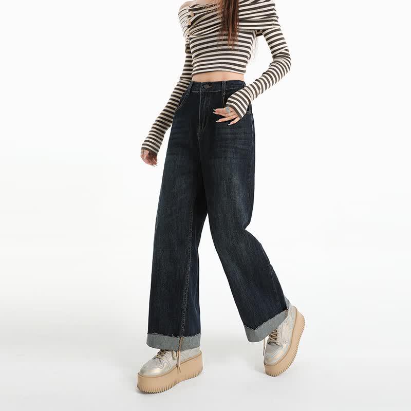 ZuoSe Women's Slim-Fit High-Waist Wide-Leg Denim Jeans