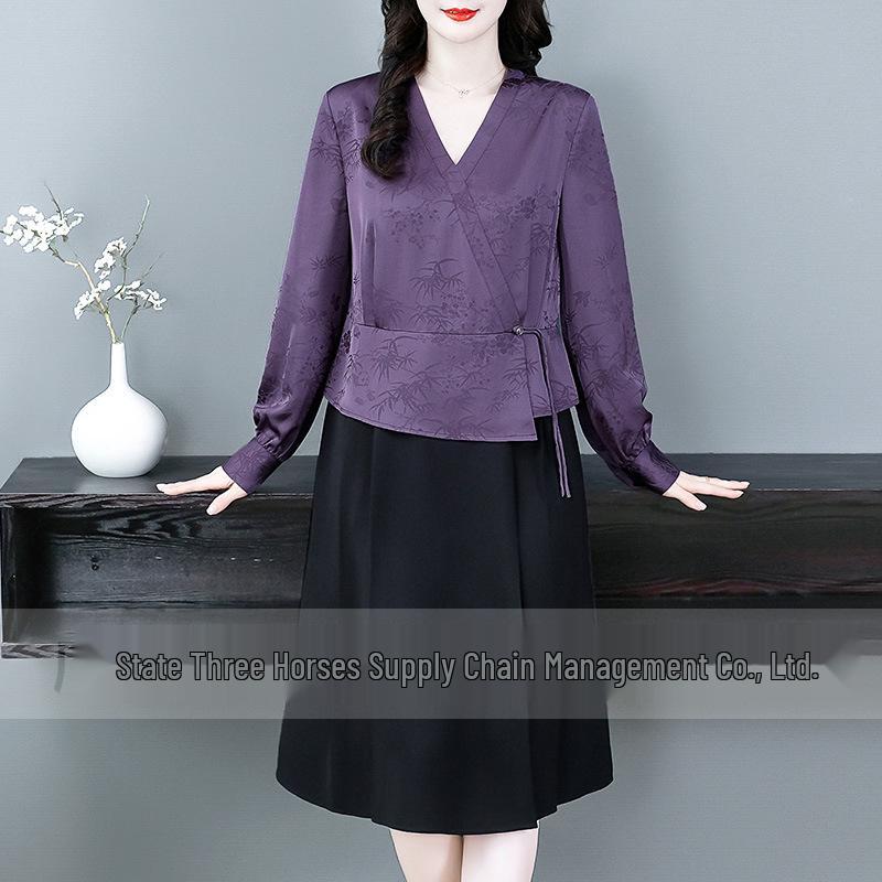 Spring Silk Brocade Long Sleeve Cheongsam Dress - Plus Size Luxury Design