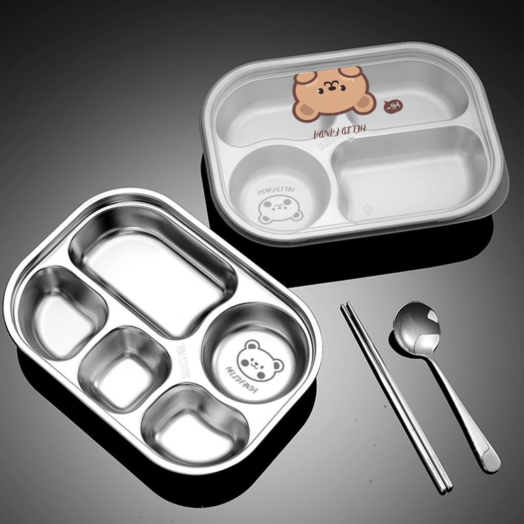 WORTHBUY 4/5 Grids 316 Stainless Steel Dinner Plate Portable Divided Lunch Box For Students Kids Large Capacity Food Contianer