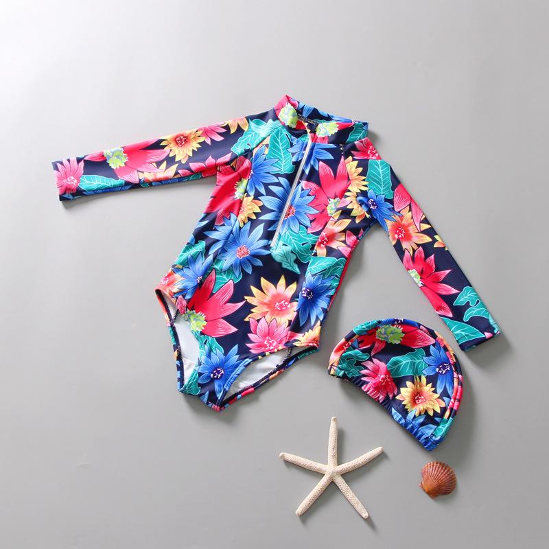 

Girls Long-Sleeve Cartoon Swimsuit: Quick-Drying One-Piece for Infants and Toddlers S
