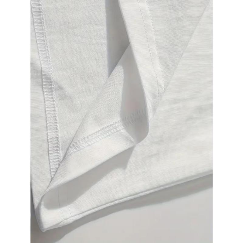 European sizes Russian Text Printed T-Shirt, Casual Crew Neck T- shirt, Comfortable for Daily Wear