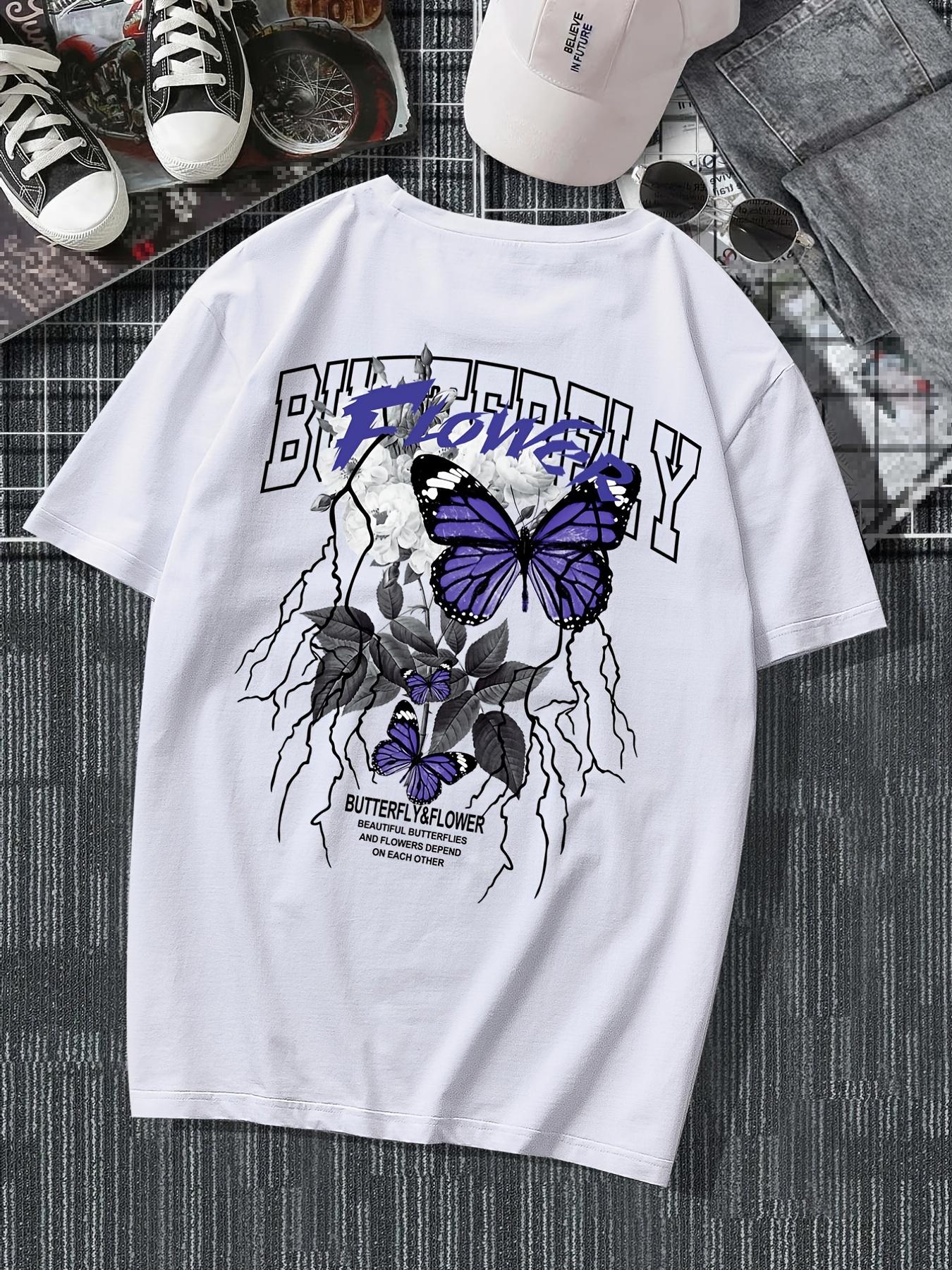 Men s Casual Crew Neck Short Sleeves ;Butterfly ; Flower; S дубильная кора