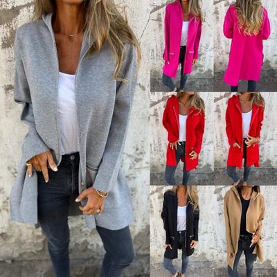 2025 Herbst Winter Damen Langarm Kapuzenpullover Locker Modisch Lässig Mittellanger Strickjackenmantel