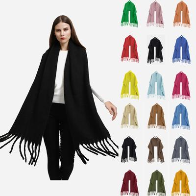 High-quality Women Pashmina Scarf In Winter Solid Color Cashmere Tessles Long Shawl and Wrap Female Thick Blanket Warm Outdoor