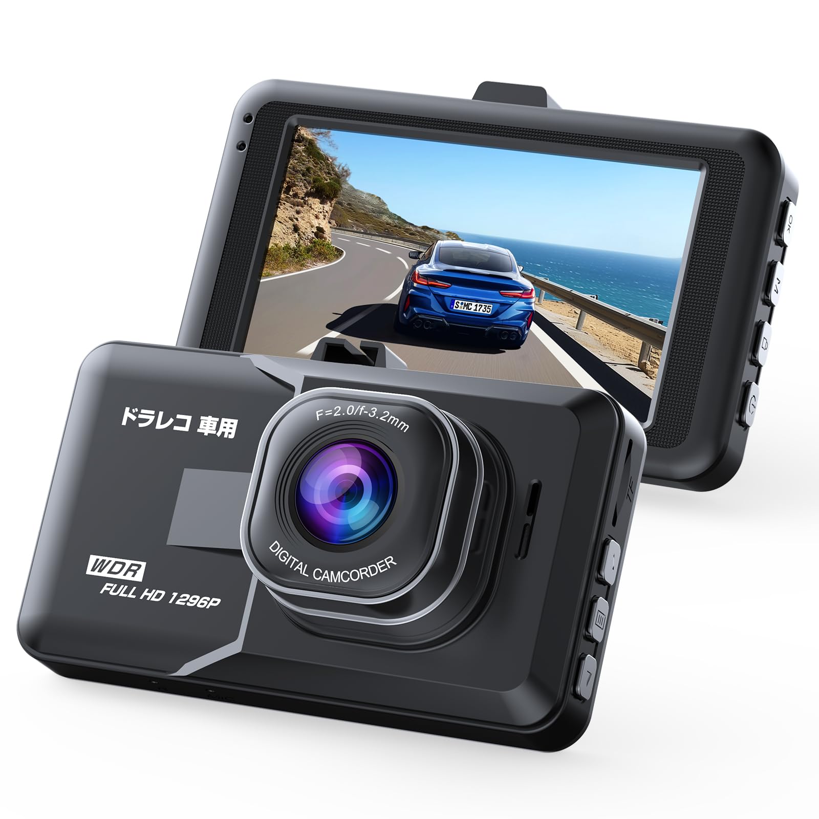 

Compact dash cam with two front and rear cameras for 2025 1296P LCD 32GB memory card included models, resolution, 3-inch screen, (9MJ)