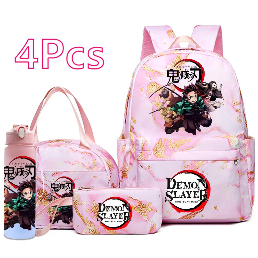 4ks/sada Anime Demon Slayer Tištěný Batoh Kabelka Pouzdro na tužky 750ml Láhev na vodu pro Dospívajícího Chlapce Dívku Školní taška Velkokapacitní Vodotěsná Taška na knihy