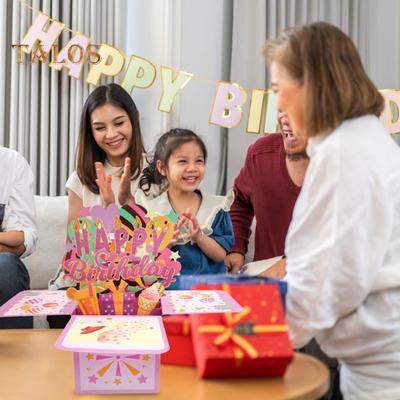 Happy Birthday Pop-Up Card 3D Birthday Gift Box for Women Men Foldable Celebration Greeting Card for Mom Daughter Friend Niece Dad