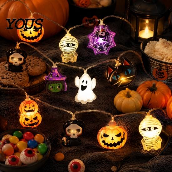 Battery Operated LED Lights Halloween String Lights, 10/20 Spooky Pumpkin Ghost Fairy Light, Scene Decorations for Indoor Outdoor Home Yard
