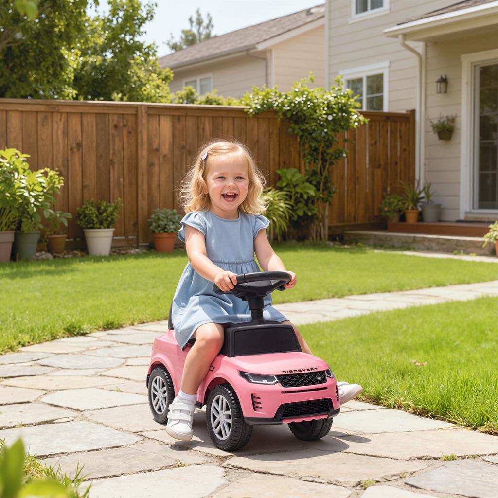 Ride-On Car for Children, Land Rover, Push Vehicle, Horn, Engine Sounds, Under-Seat Storage, Pink