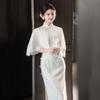 Si Teng White Lace Shawl Two-piece Set New Chinese Suzhou Autumn Cheongsam Improved Young Women's High-end Sense