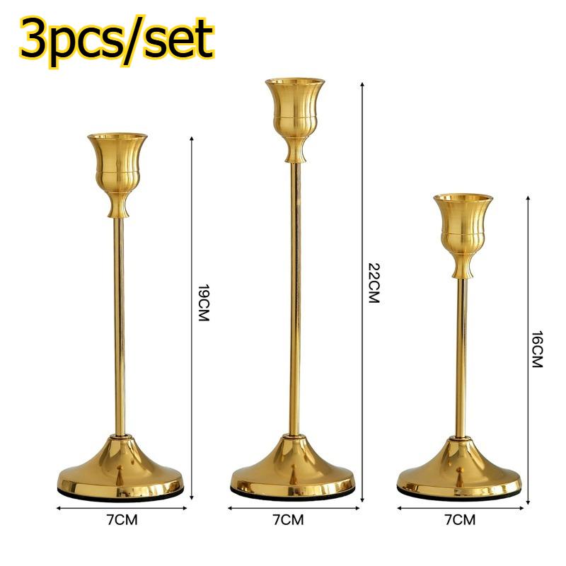 

3pcs/set Creative Iron Electroplated Candle Holder Metal Ornament Romantic Dining Table Decor Prop Candlestick Set мідний