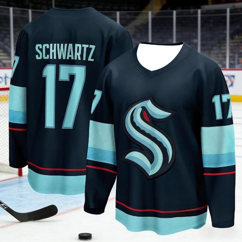 2026 Best-selling Men's Sea Monster Ice Hockey Training Deep Blue Ball Jersey Moisture-Wicking 3D Print Long Sleeve Kids