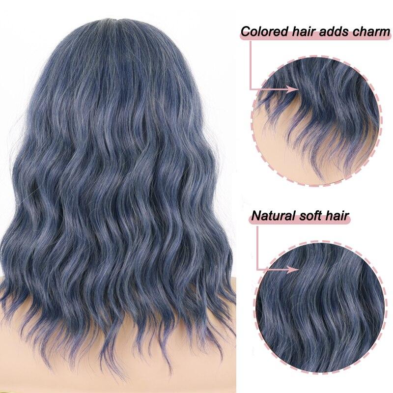 14inches Middle Part Nature Wave Wig Heat Resistant Fiber Hair Synthetic Short Wig Black Wig for Black Women