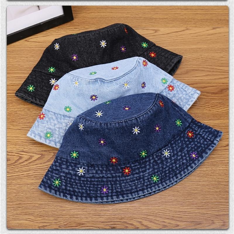 Stylish Jeans Flower Pattern Bucket Hat Extended Edge Shade Guard Unisex Warm Season Shore Hat for Various Occasion
