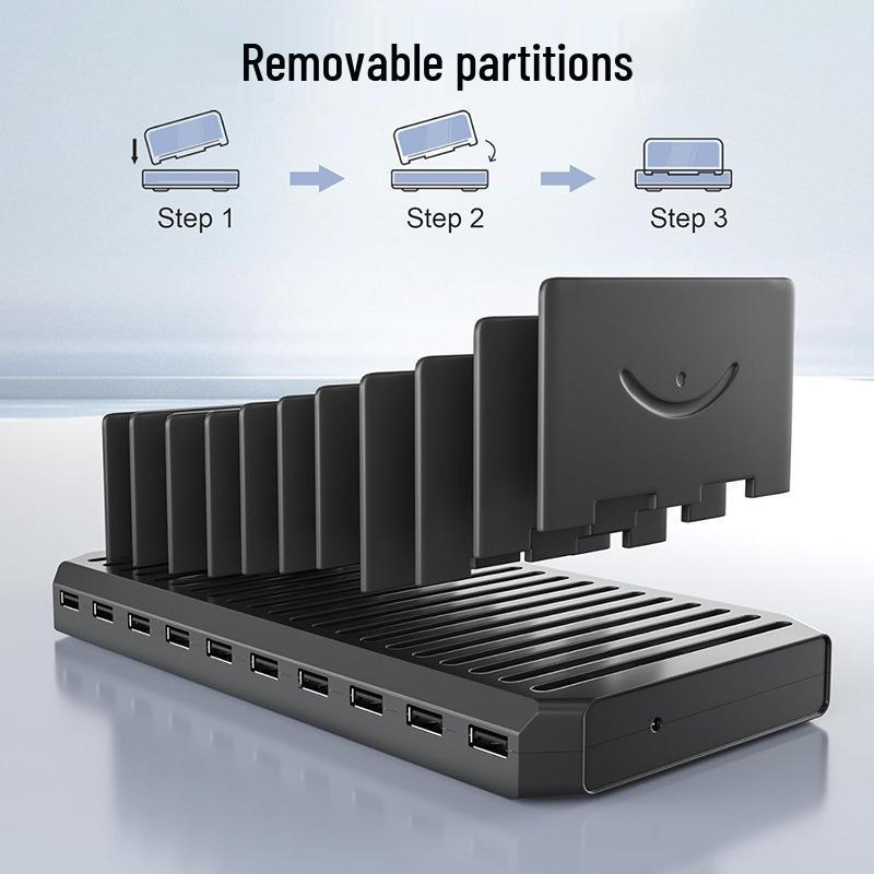 10-Port USB PD Charging Station with Storage Rack for Tablets & Phones