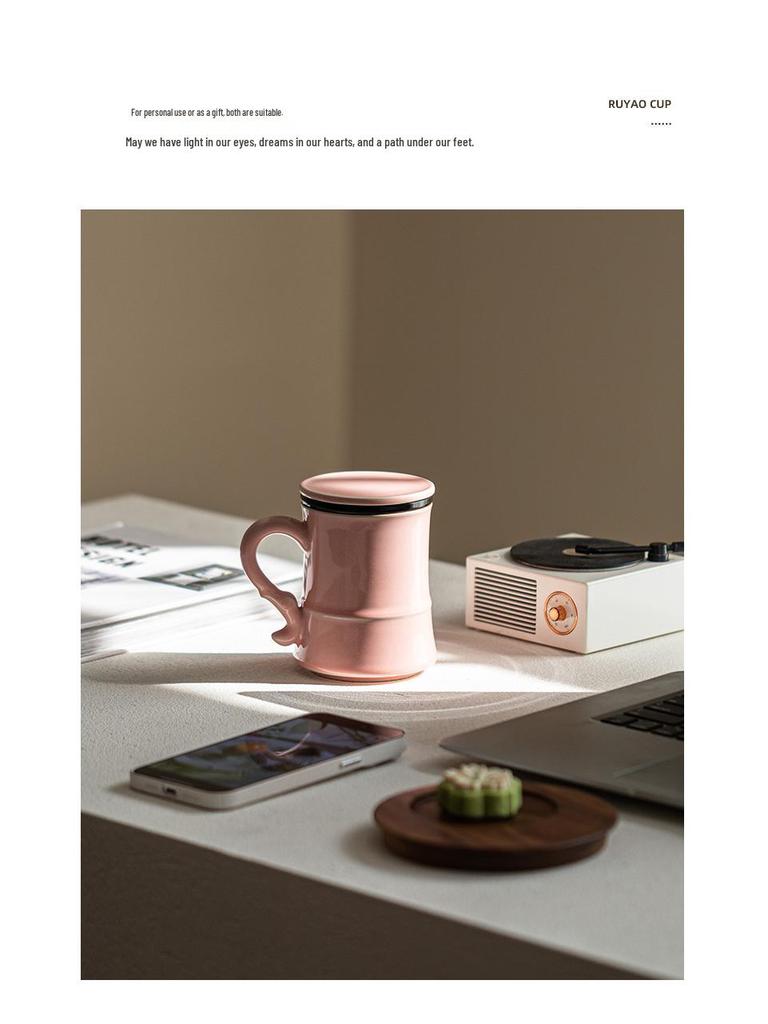 Elegant Pink Ladies Ceramic Mug - Tea & Water Separation, Perfect for Home, Office, or Personal Use