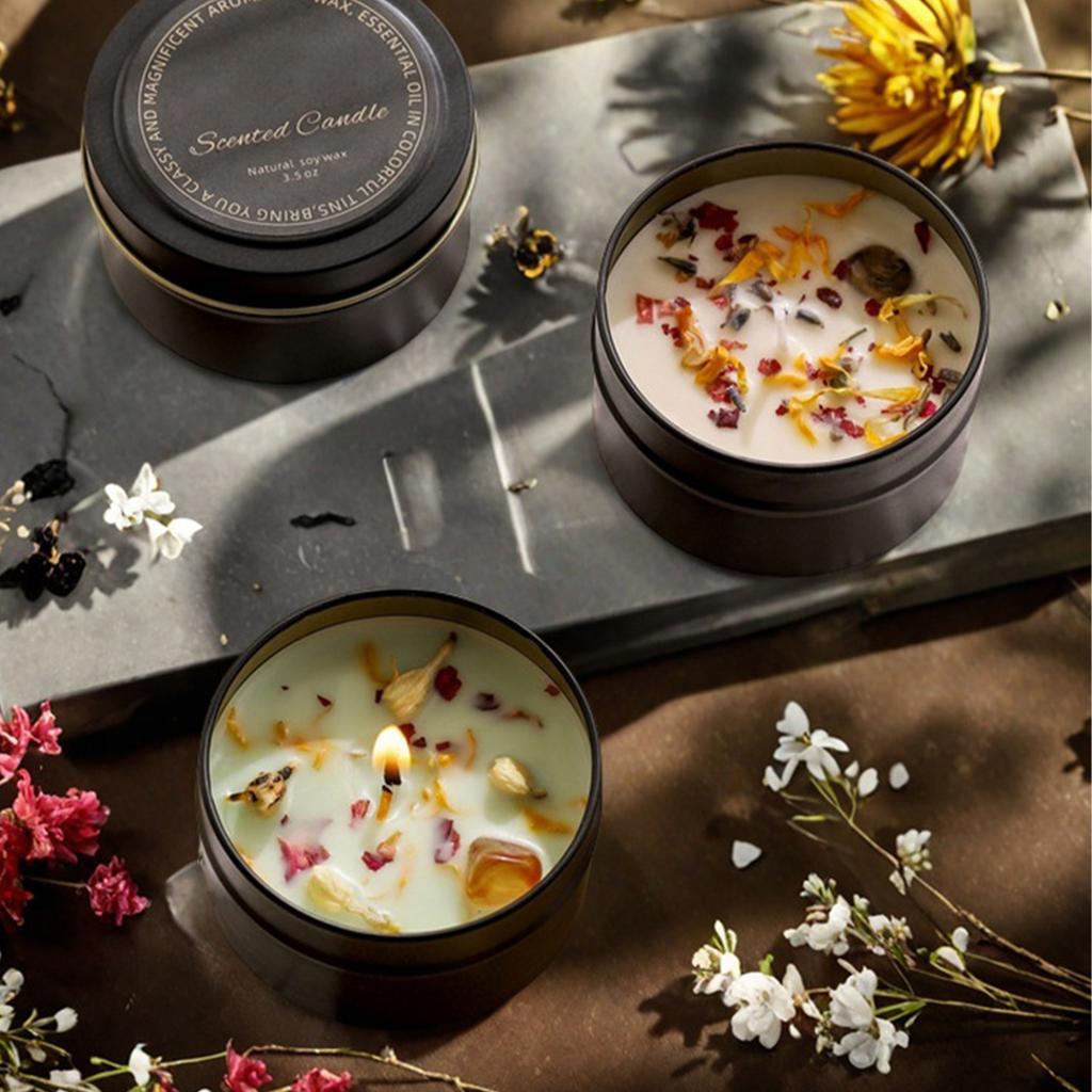 1Pc Premium Crystal Scented Candle - Handmade Soy Wax Dried Flower Tin, Aromatherapy Creative Ornament & Photography Prop