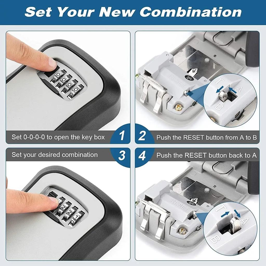Home Key Lock Box Wall-mounted 4-digit Password Security Lock Key Storage Waterproof Storage Box for Home Office Key Storage