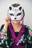 Clearstone Japanese-Style Cat Mask, Half-Face, Black and White Brush, Unisex, White