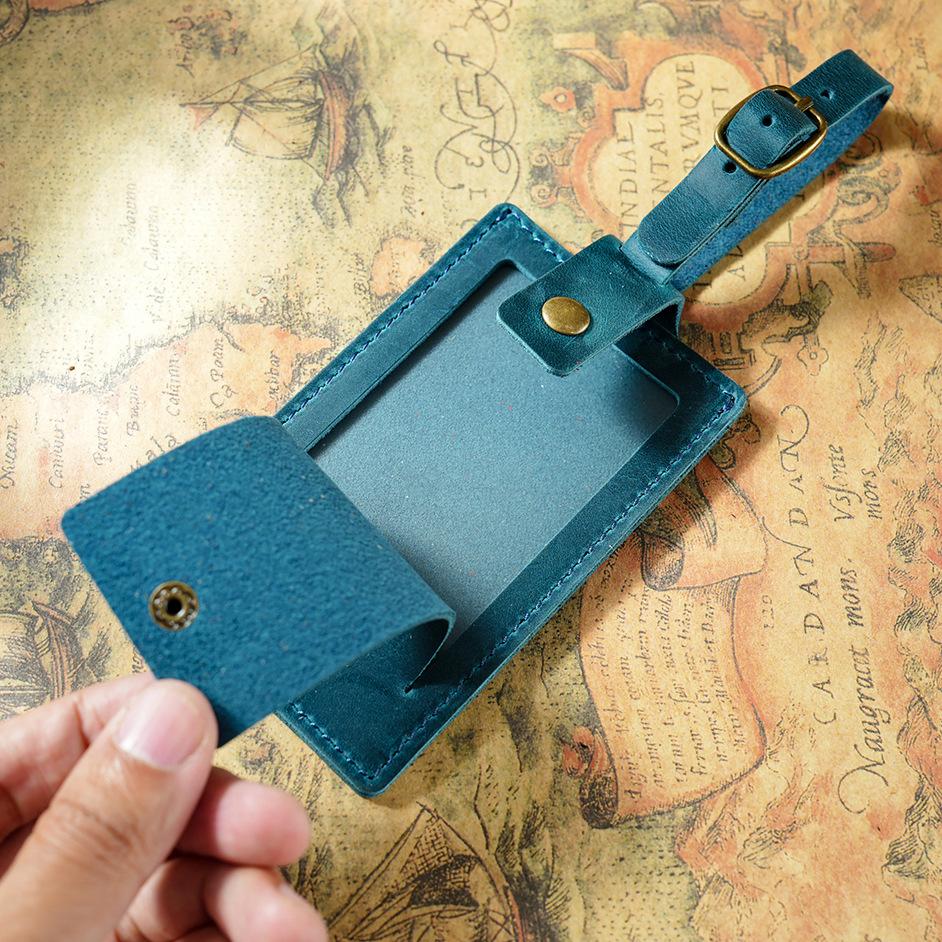 2025 Vintage Genuine Leather Luggage Tag Rectangle Travel Hang Tag Personalized Check-in Card Holder for Airplane/Business Trips