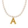 Party Banquet Gorgeous Non-Fading Light Luxury Design Freshwater Pearl Necklace 26 Letters Gold-Plated Pendant Collarbone Chain