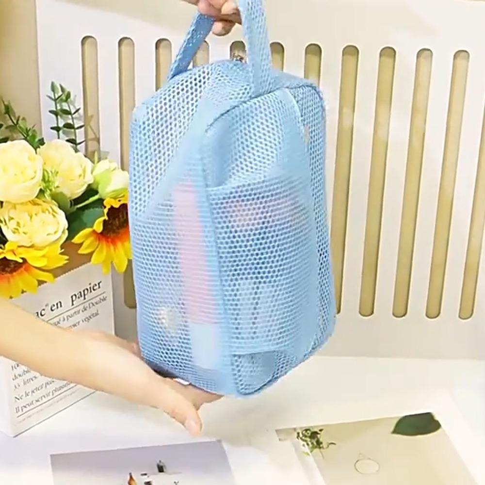 Square Mesh Makeup Bag Portable Travel Wash Bag Simple Transparent Mesh Cosmetic Bag  Camping