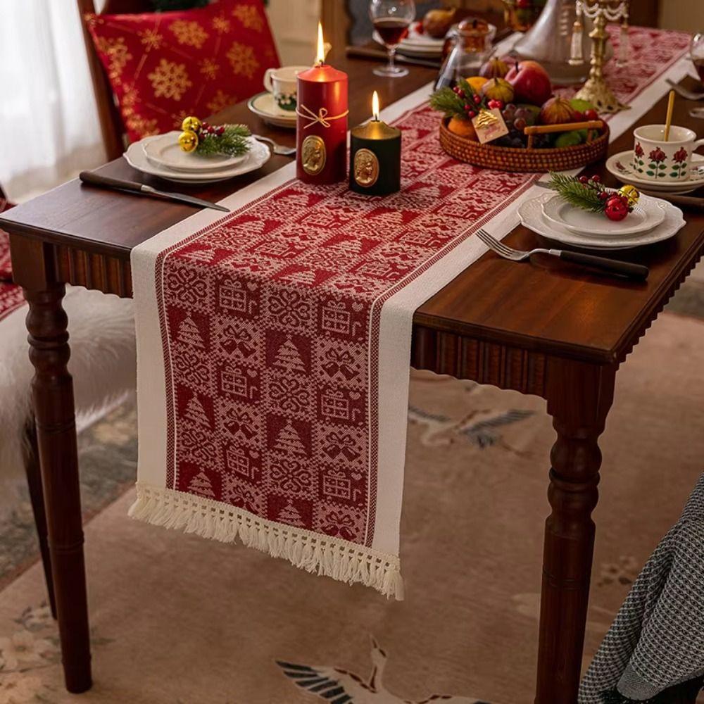 Red Christmas Table Runner Thickened Elks Tablecloth Creative Xmas Desktop Decoration  Living Room