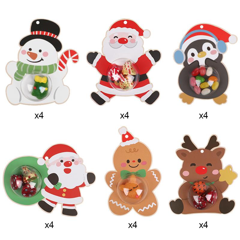 12/24Pcs Christmas Candy Chocolate Holder Cards Kids Gifts Packaging Bag Xmas Tree Hanging Pendants Christmas Party Home Decor