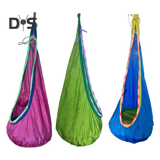 1 Set Kids Therapy Swing with LED Light Strip Indoor Outdoor Ceiling Tree Hanging Hammock Chair with Cushion Special Needs Kids Adults Sensory Swing
