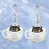 Cute Black Cat In Coffee Cup Drop Earrings for Women Sweet Enamel Cat Design Dangle Earrings Fashion Daily Jewelry