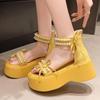 Fashion Platform Sandals Spring and Summer New Pearl Muffin Bottom Elastic Student Leisure Women Word with Sandals