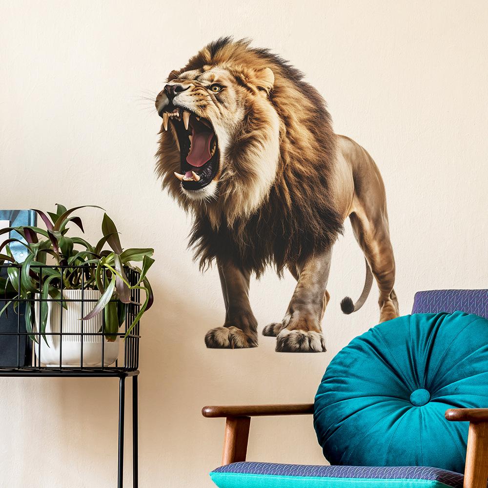 3D Realistischer Brüllender Löwe Wandaufkleber Selbstklebend Abnehmbar für Schlafzimmer Wohnzimmer Eingang Hintergrundwand Dekoration