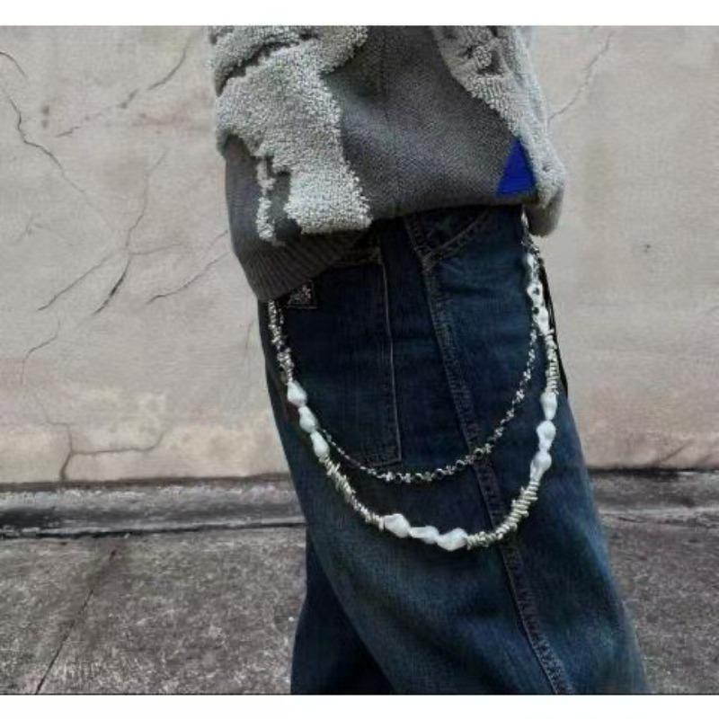 Multi-element trouser chain, bag hanging chain, sword round bead cross waist chain, lobster buckle pendant jeans chain