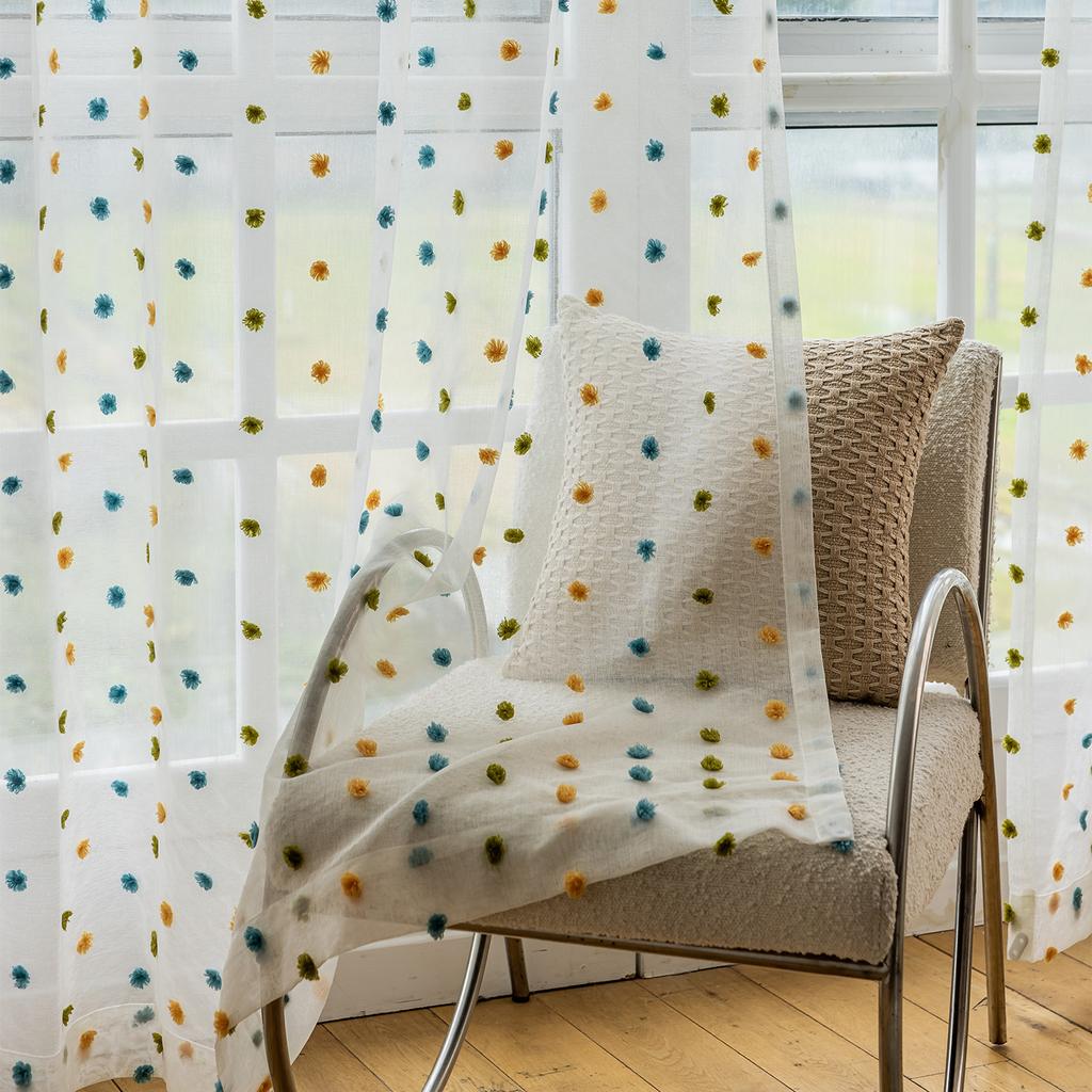 White Cloud Fluffy Sheer Curtain, Rod Pocket Top, Easy To Hang, Cute Fluffy Embroidery, Three-dimensional Effect, Modern Home Door Window Decoration