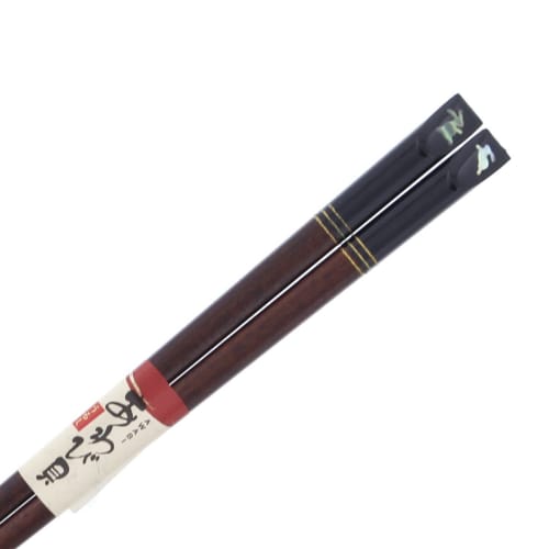 Natural Wood Lacquered Chopsticks with Abalone Shell and Rabbit Design, 23cm