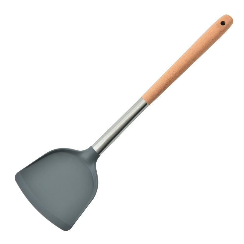 Silikon-Küchenutensilien-Set: 3-teiliger Holzgriff - Spatel, Bratspatel, Schöpfkelle und Schaumlöffel