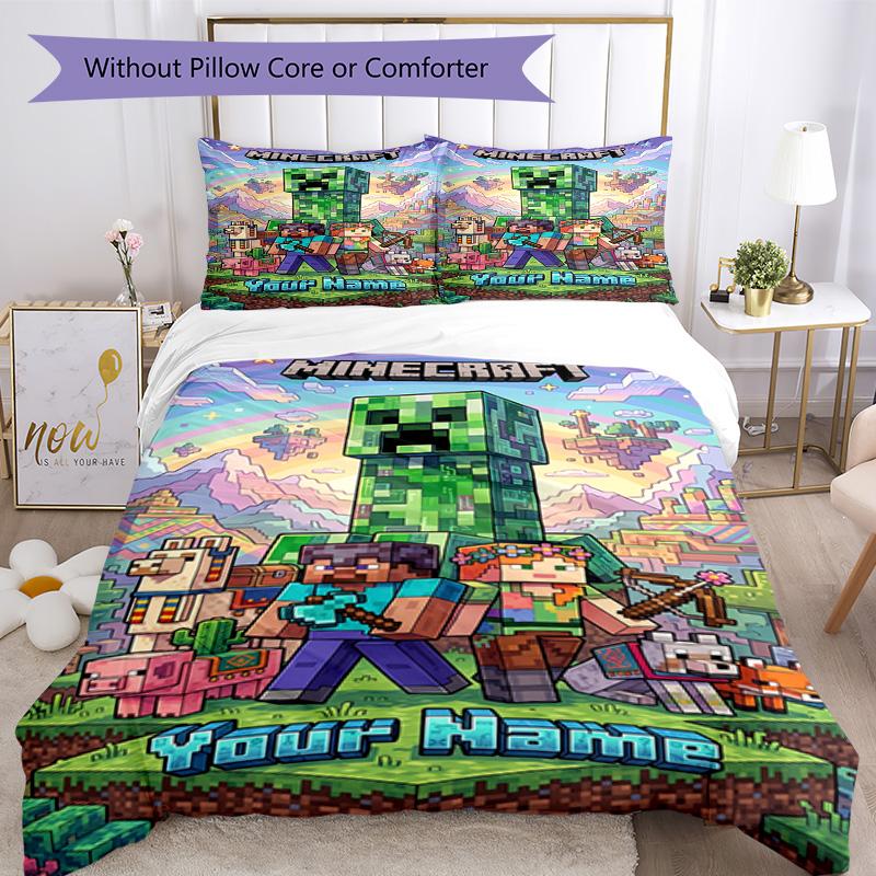 Minecraft Customize With Your Name Bedding Set Breathable Duvet Cover With Pillowcases Decorative Bed Linen For Bedroom Home Decoration Birthday Gift