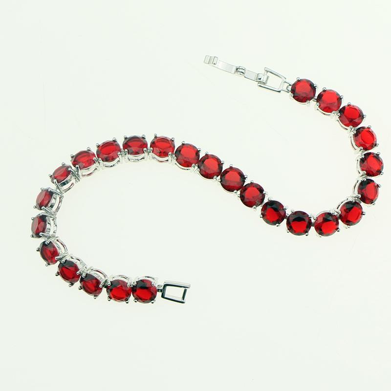 Gioielli in Argento 925 Bracciale a Catena Link con Granato Rosso Sposo e Zircone Bianco Creati 21cm Per Donne Scatola Regalo Gratuita