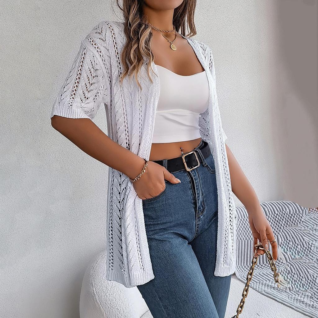 Pulover de damă, primăvară, vară, carouri, cardigan elegant cu decolteu în V Topuri tricotate largi