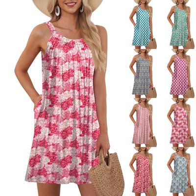Damenmode Strandweste Lässig Sommer Tasche Träger Retro, Blumenkleid