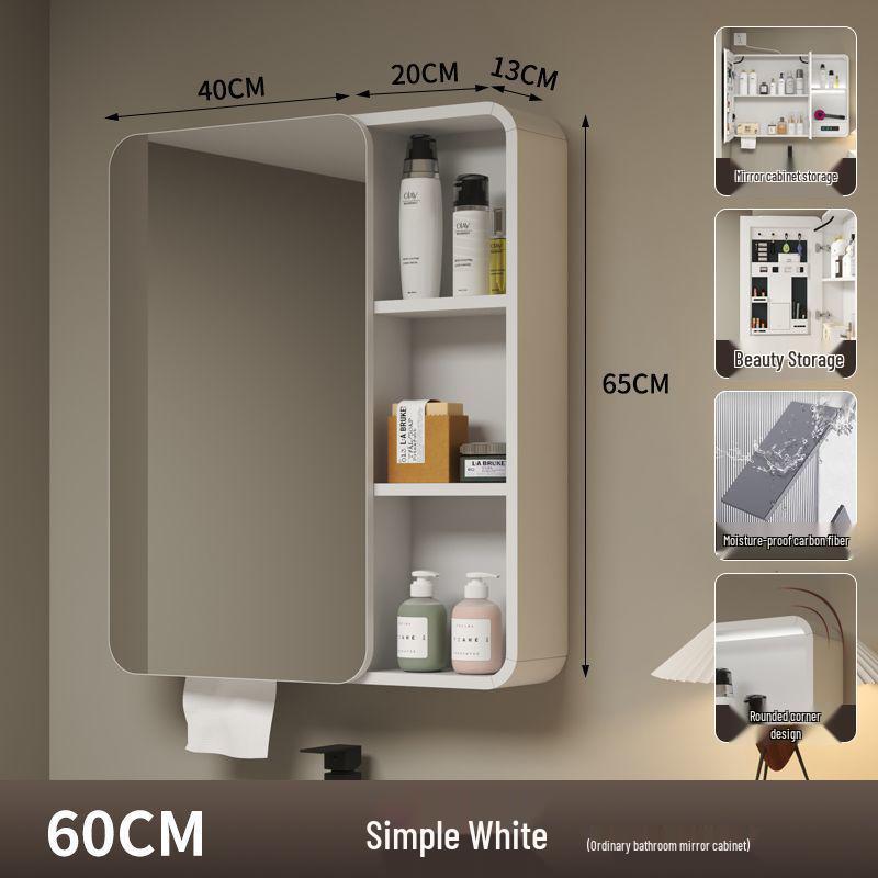 Arc Thickened Bathroom Smart Mirror Cabinet with Makeup Storage and Wall-Mounted Multi-Function Socket