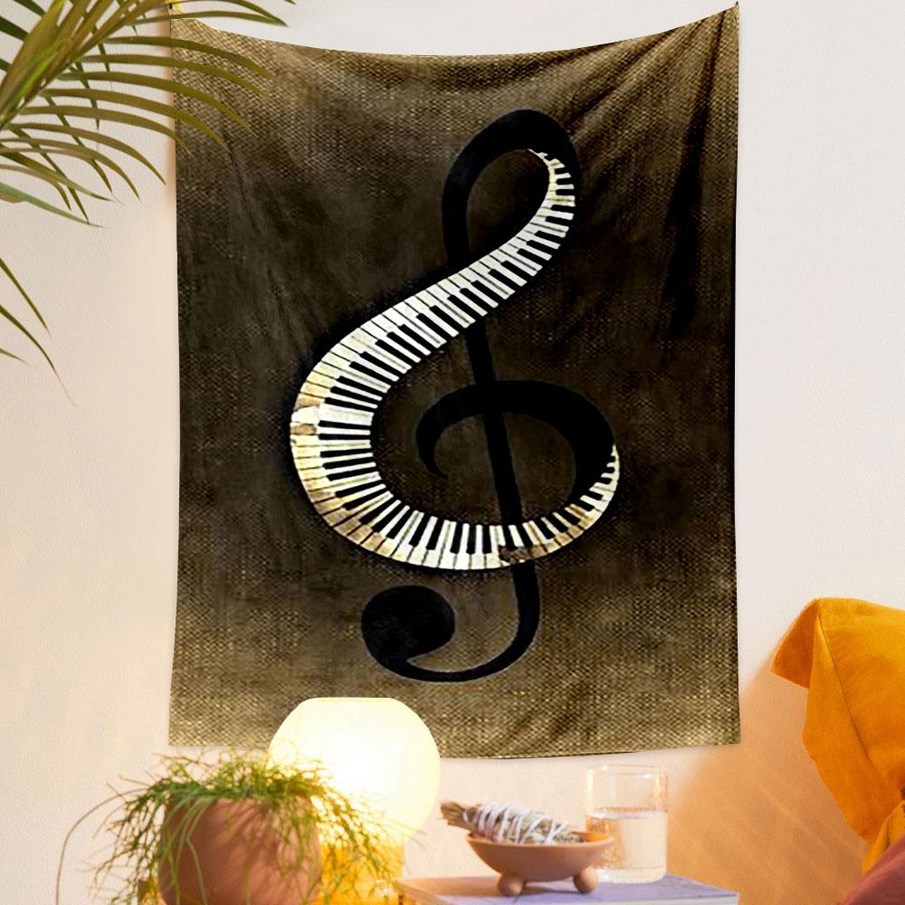Musical Note with Piano Keys Design Patterned tapestry home decor, suitable for bedroom and living room, gift