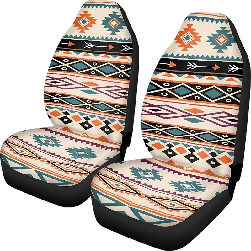 Dreaweet Navajo Print Car Seat Covers for Men Women Southwest Pattern Front Seat Protector Cover Full Set of 2pc Universal Size for Car, Truck or