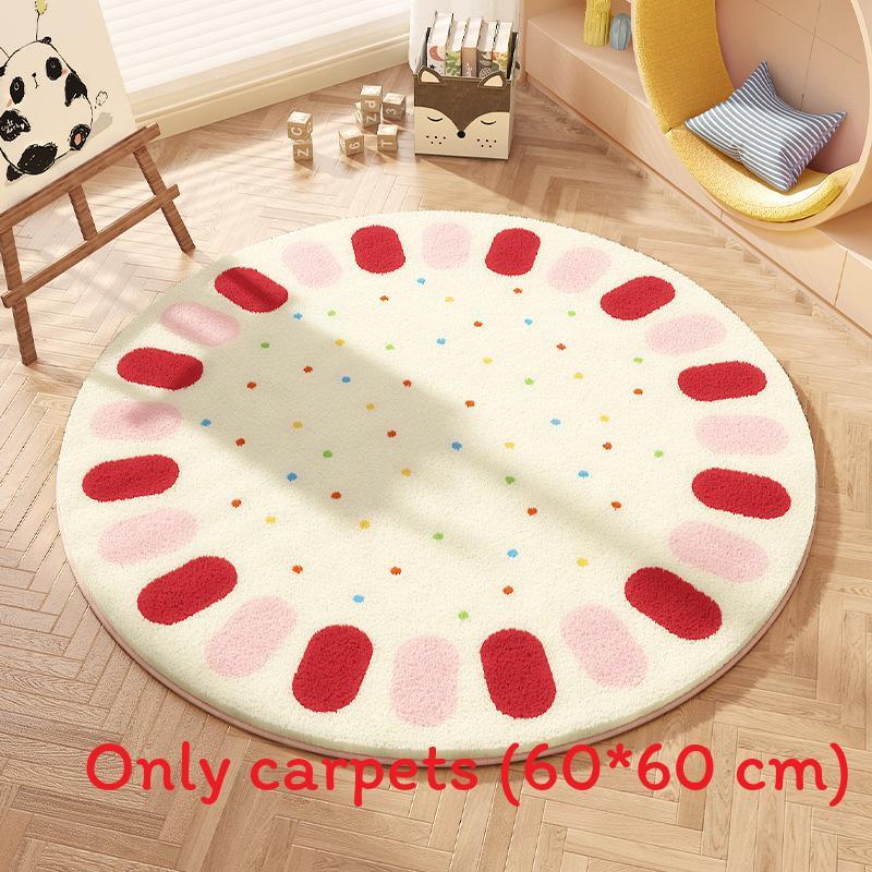 Cartoon Animal Pattern Circular Carpet With Water Wash For Kids Bedroom And Lounge Area
