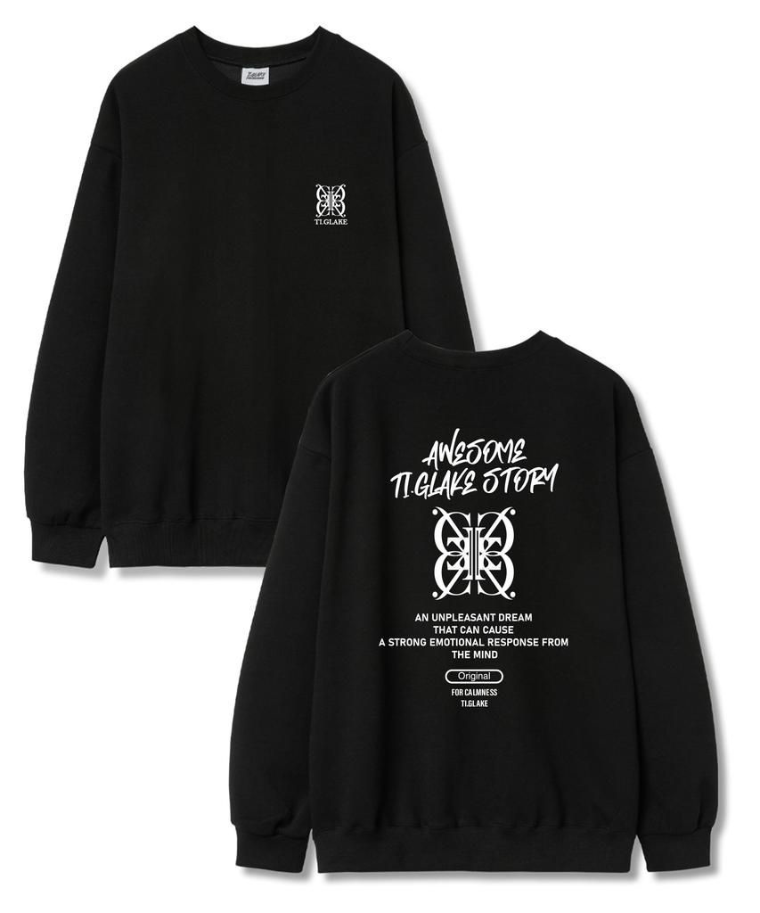 TI.GLAKE Big Logo Story Fleece-Lined Sweatshirt Jogger Training Pants Set Black