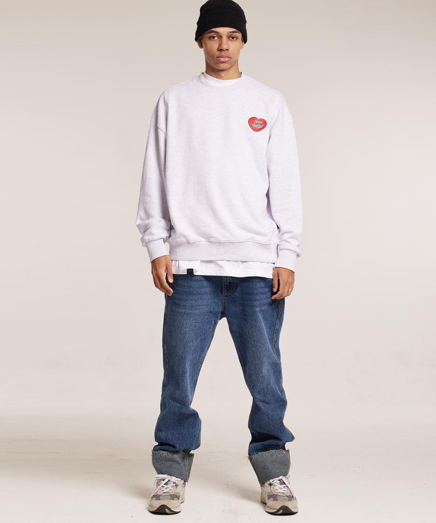 CREAM SODA LAB Human Highlight Sweatshirt Small Heart Light Gray Red